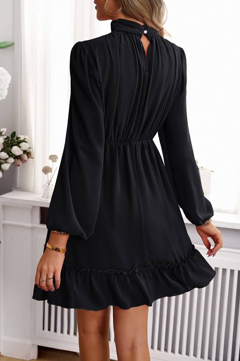 Women's Long Sleeve High Collar Chiffon Mini Dress