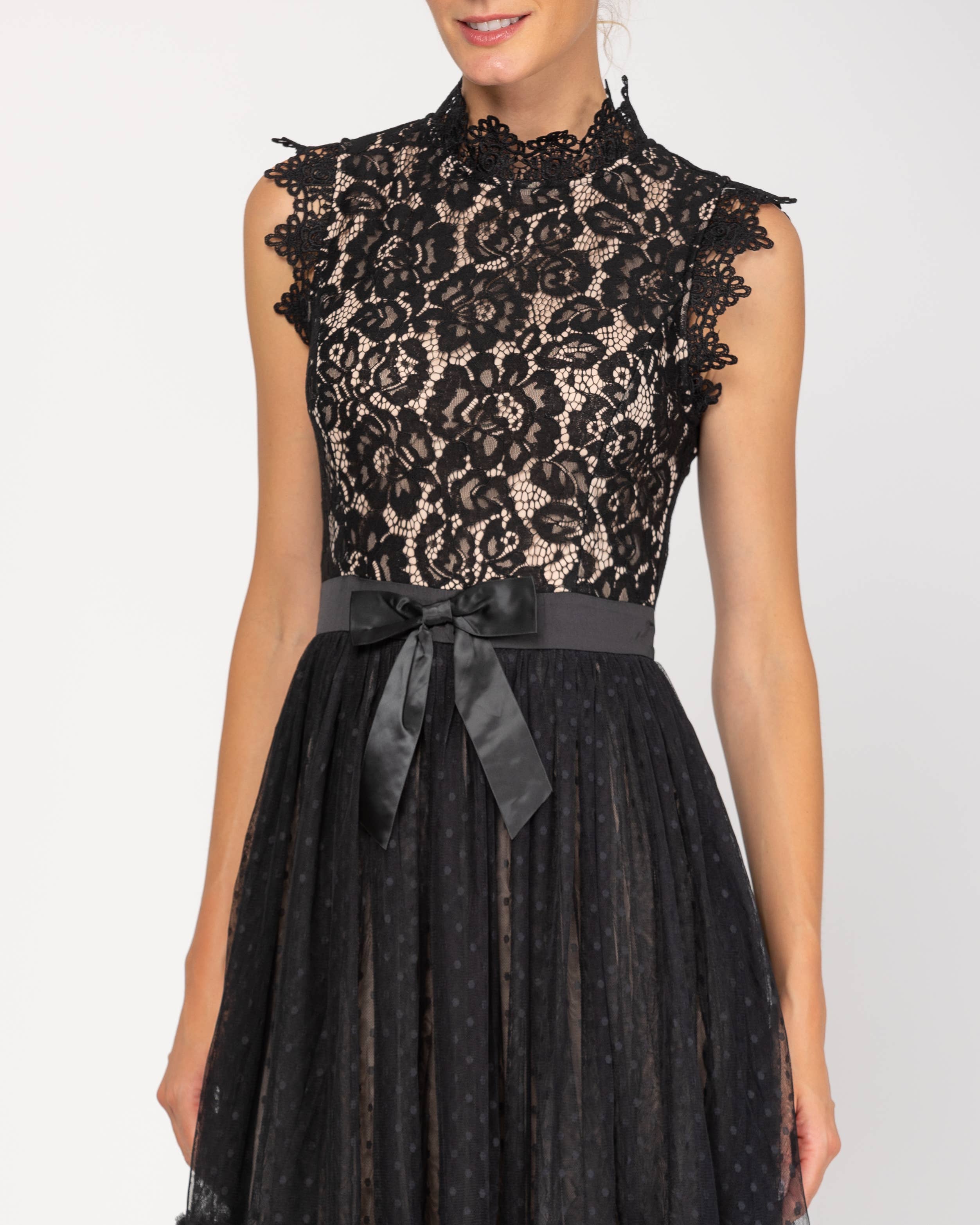 Women's Midi Lace Dress with Polka Tulle Skirt