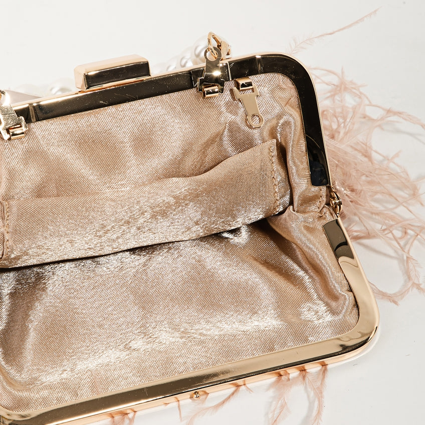 Women's Feather Fringe Clutch Bag / OLD ROSE