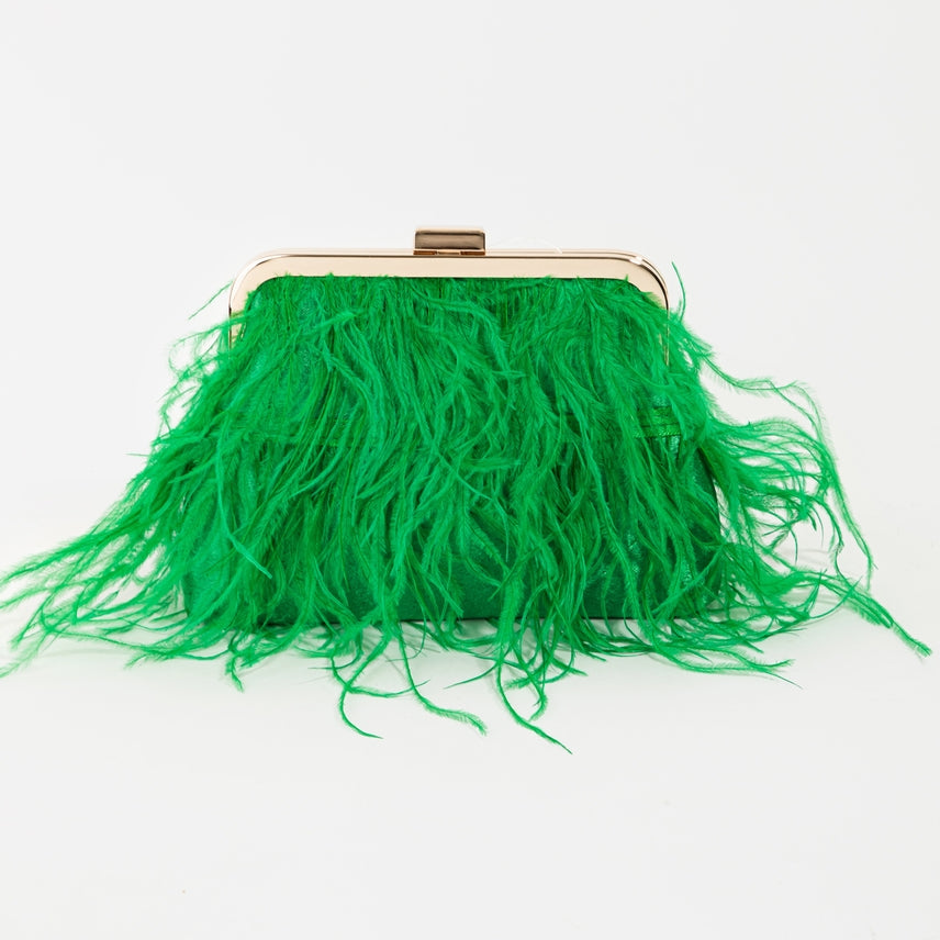 Women's Feather Fringe Clutch Bag / GREEN