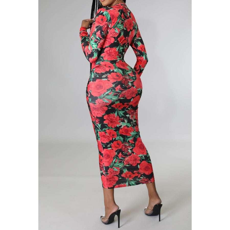 Women's Esmeray Deep v neck Long sleeves Ruched Bodycon Midi dress Women's Esmeray Deep v neck Long sleeves Ruched Bodycon Midi dress