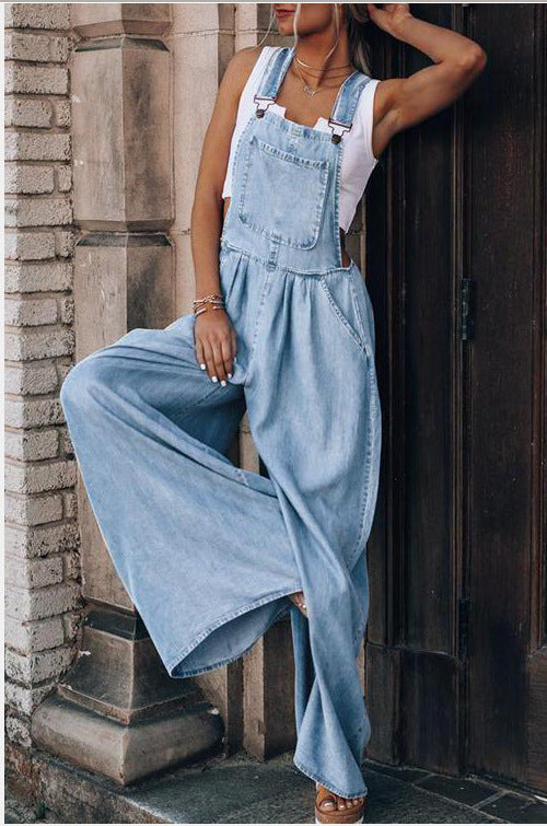 Women's Hiddenbrand Wide Leg Denim Overalls - Miss Dressy 