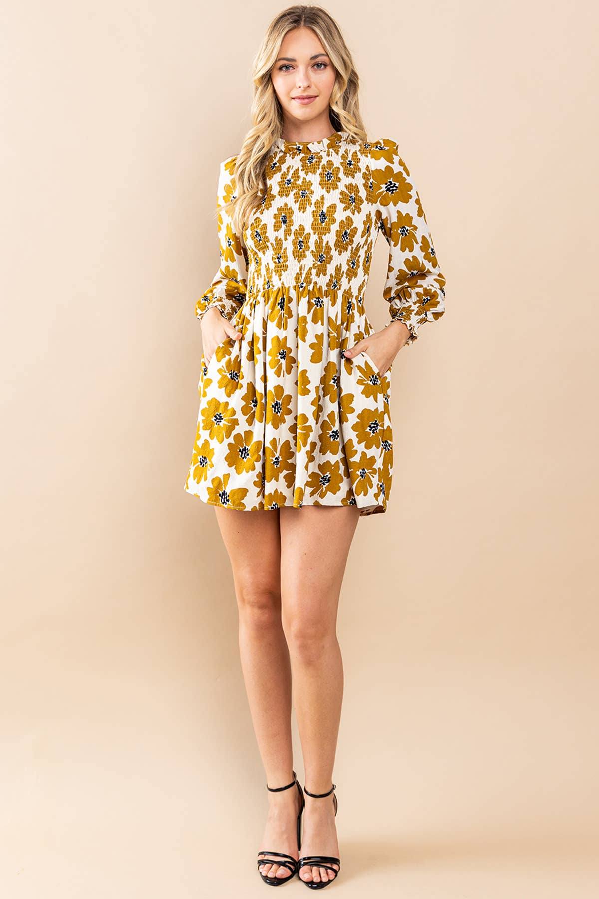 Women's Floral Printed Long Sleeve Mini Dress