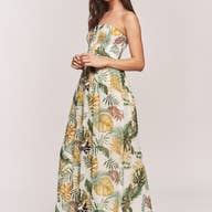 Women's Hers & Mine Leaf Print Smocked Tube Top Wide Leg Jumpsuit - Miss Dressy 