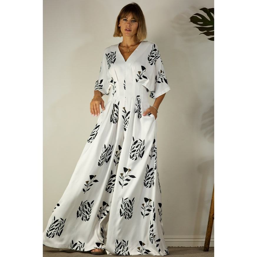 Women's Mulla Pleated Jumpsuit with Black Floral Print - Miss Dressy 