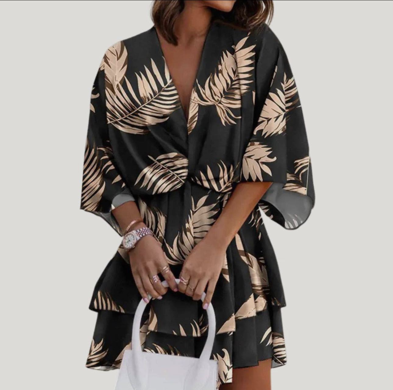 Women’s Memorable Colorful Printed Short Sleeve Tiered Mini Dress