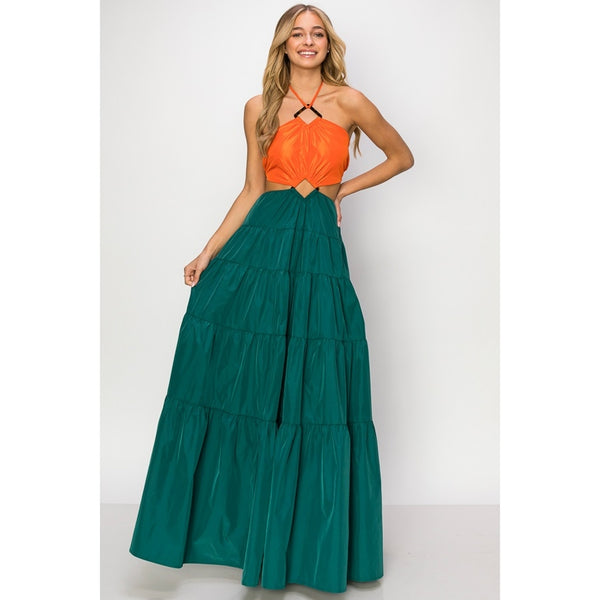 fitted lace wedding dress Women's INA Taffeta Sleeveless Dome Cut Out Maxi Dress