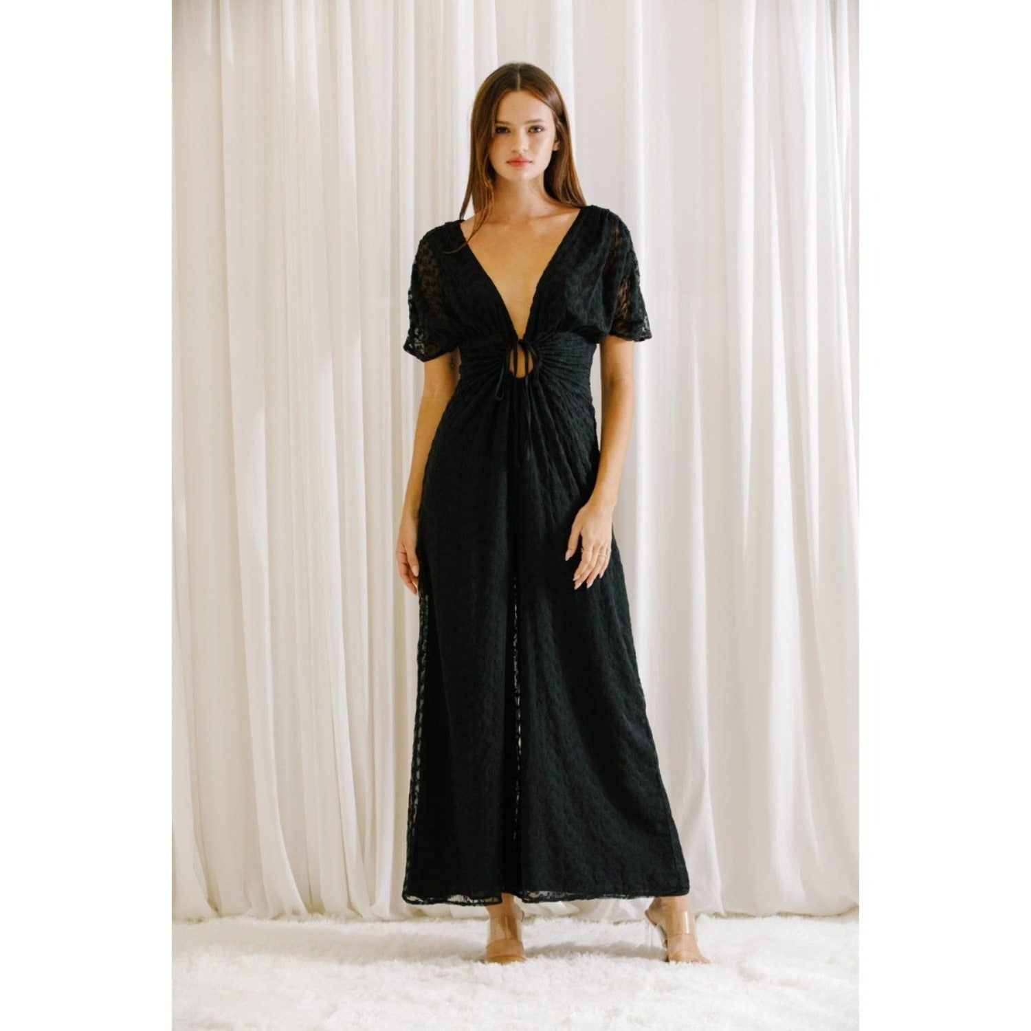 Women's Storia Monochromatic Eyelet Drawstring Jumpsuit - Miss Dressy 