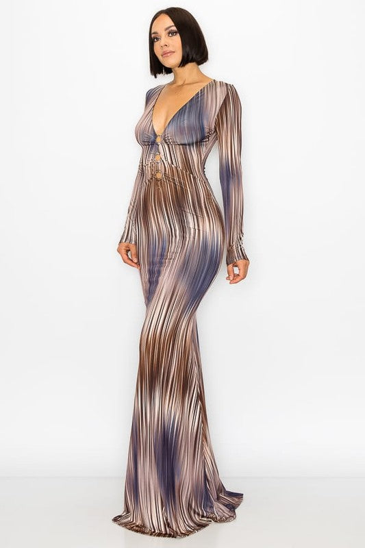 Women's Multi-Color Brown & Blue Hues Maxi Dress Miss Dressy Women's Multi-Color Brown & Blue Hues Maxi Dress Miss Dressy