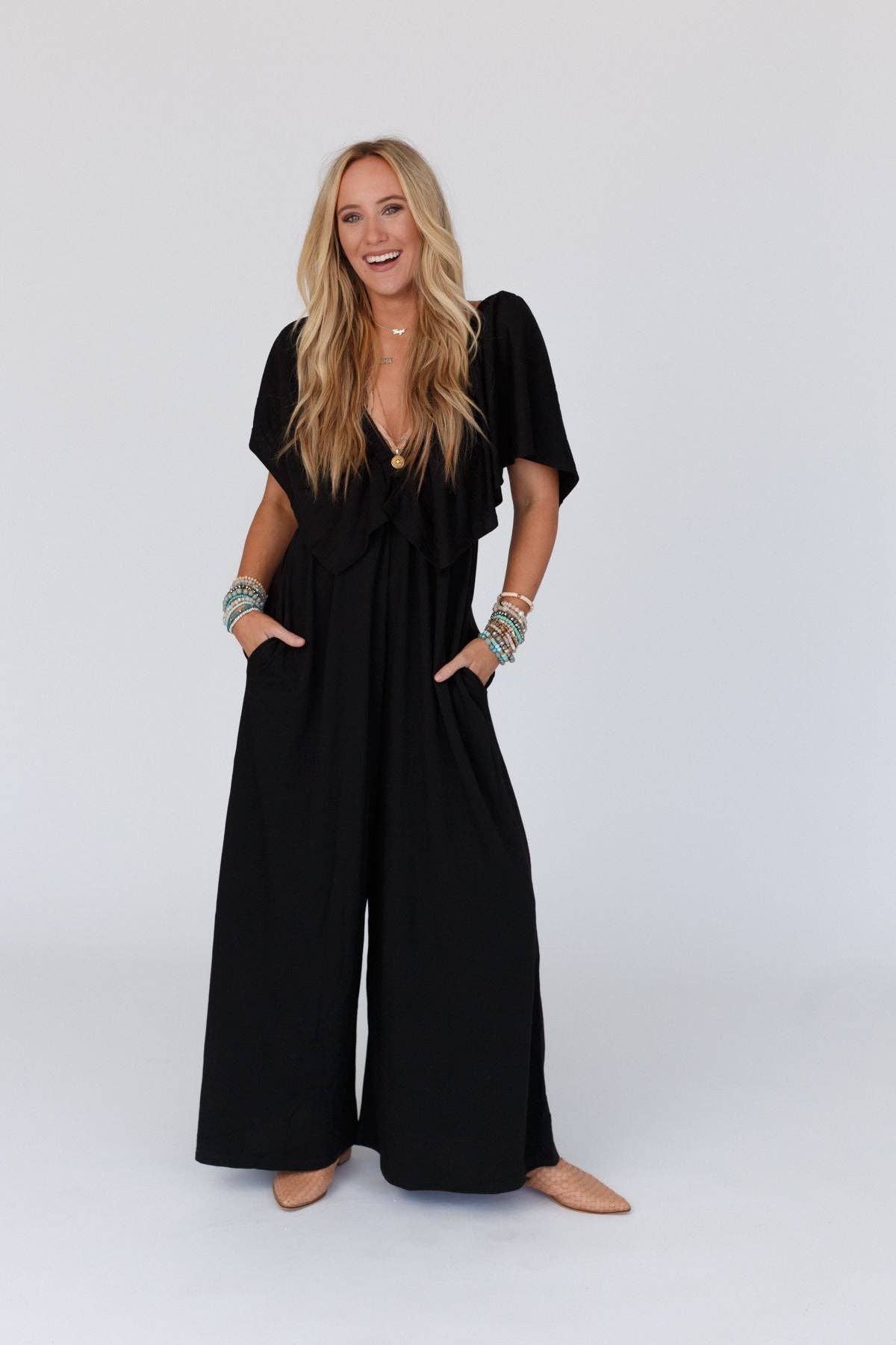 Women's On Repeat Open Back Ruffle Jumpsuit