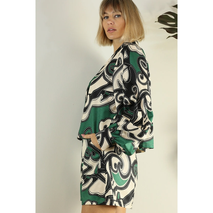 Women's Mulla Green Patterned Shirt & Short Set - Miss Dressy 