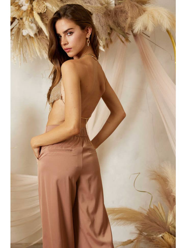 Women's Gold Halter point Top in metal mesh
