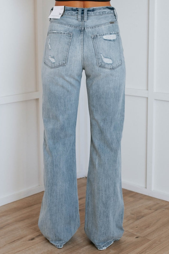Women's Hiddenbrand Light colored straight tube mid waist ripped jeans - Miss Dressy 