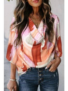Women's Pretty Bash Multicolor Abstract Cowl Neck Blouse