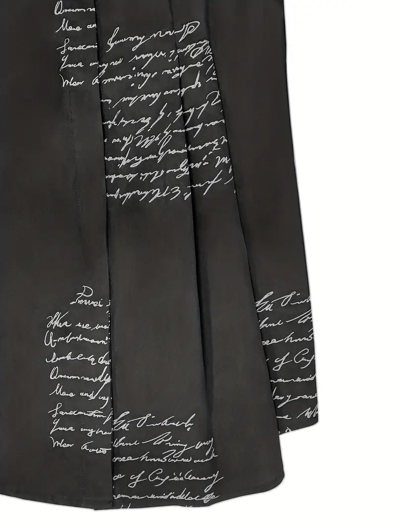 Women's Letter Print Button Down Collar Mini Dress / Black