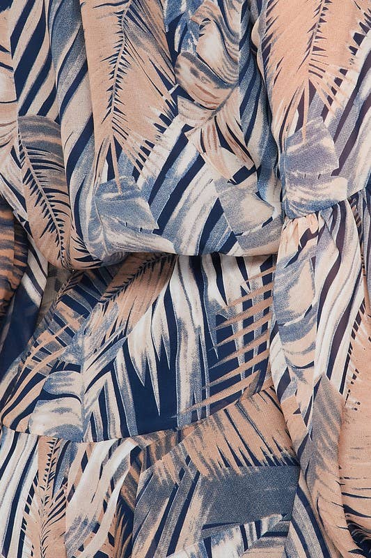 Women's Long Sleeved Palm Print Button Down flowy mini dress