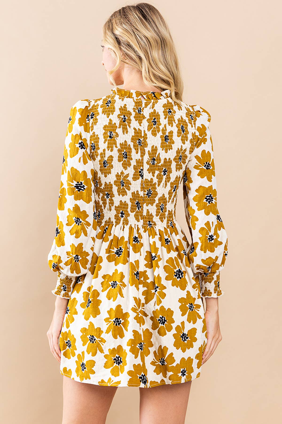 Women's Floral Printed Long Sleeve Mini Dress