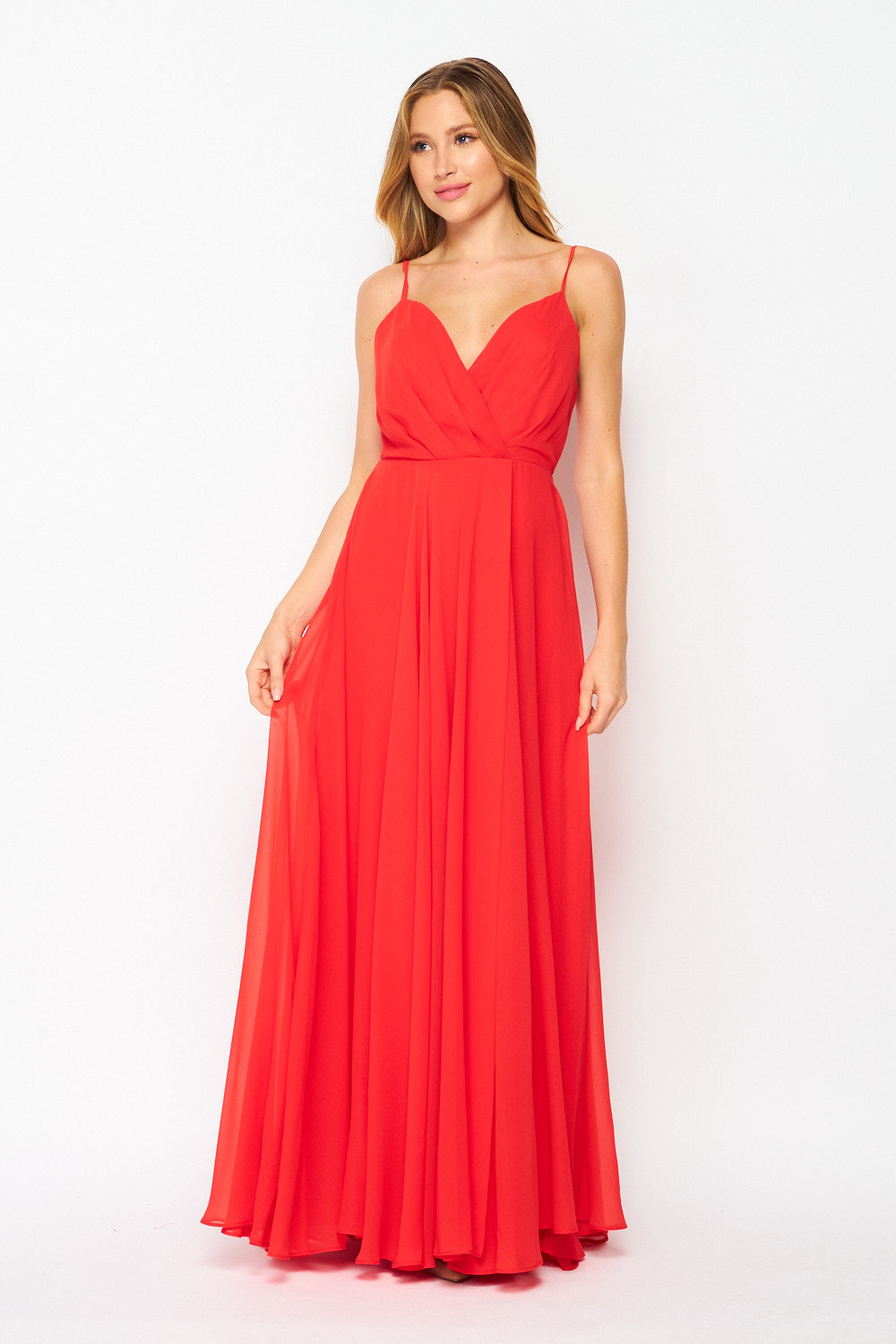 Women's Woven Tomato Red Solid Cocktail Maxi Dress