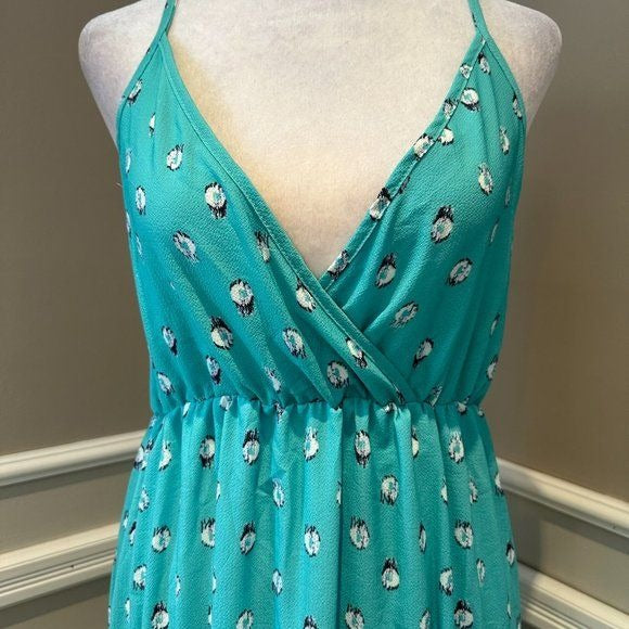 Women's Unishe Teal Aqua Floral polka dot maxi slip dress - Miss Dressy 