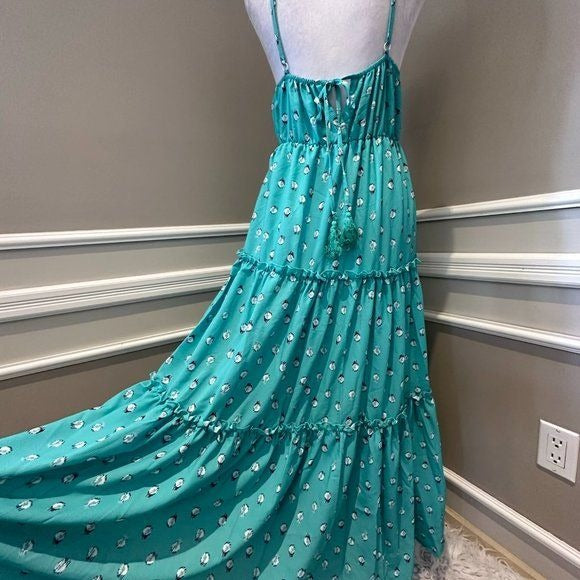 Women's Unishe Teal Aqua Floral polka dot maxi slip dress - Miss Dressy 