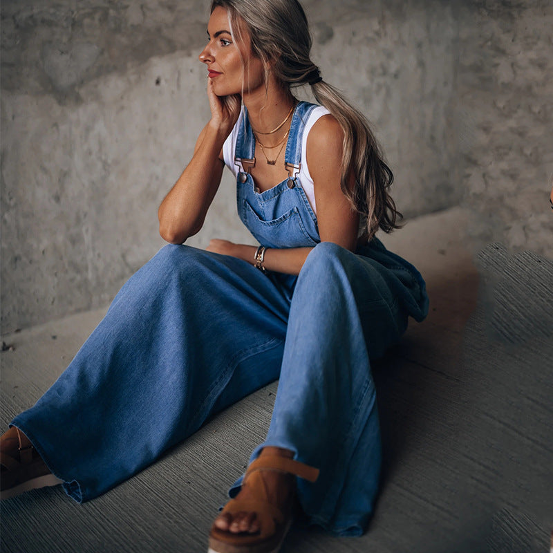 Women's Hiddenbrand Wide Leg Denim Overalls - Miss Dressy 