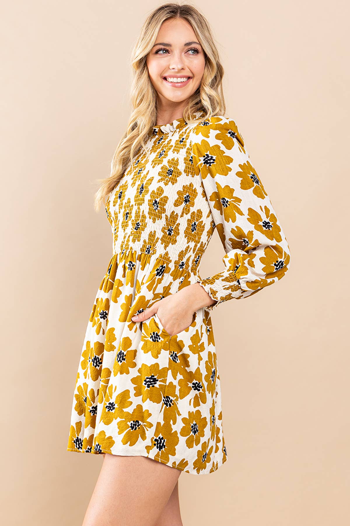 Women's Floral Printed Long Sleeve Mini Dress