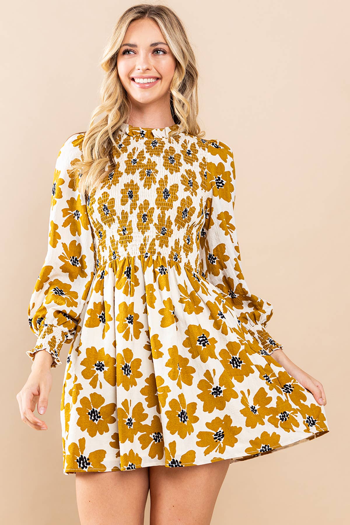 Women's Floral Printed Long Sleeve Mini Dress