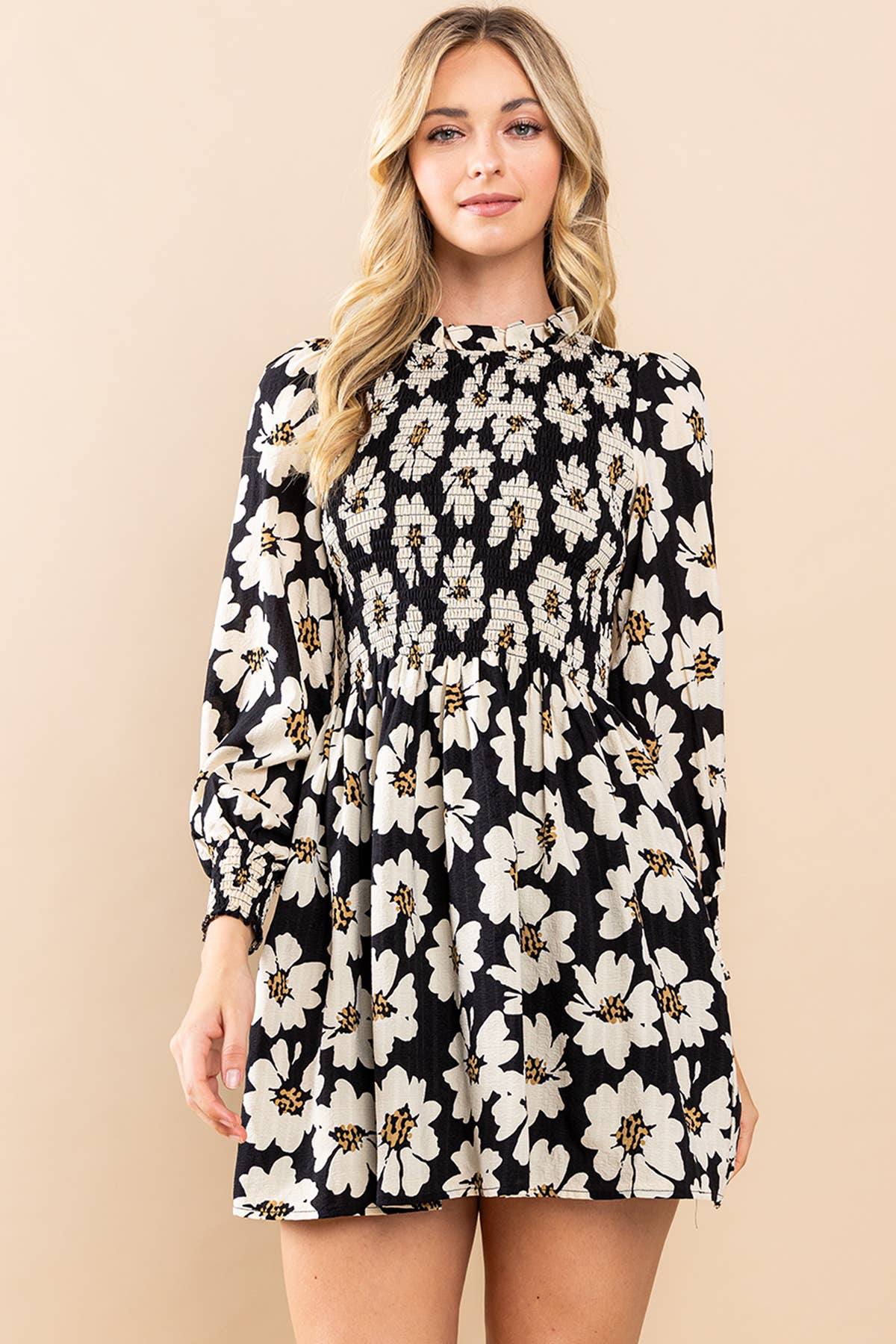 Women's Floral Printed Long Sleeve Mini Dress