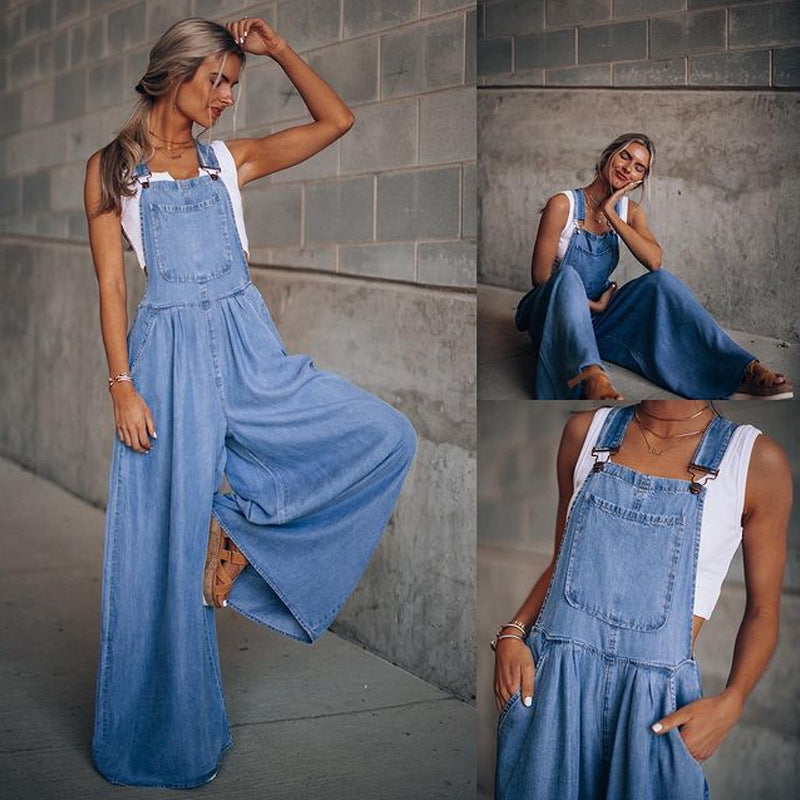 Women's Hiddenbrand Wide Leg Denim Overalls - Miss Dressy 