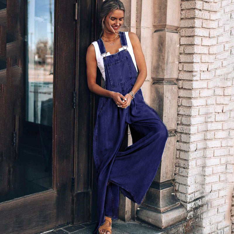Women's Hiddenbrand Wide Leg Denim Overalls - Miss Dressy 