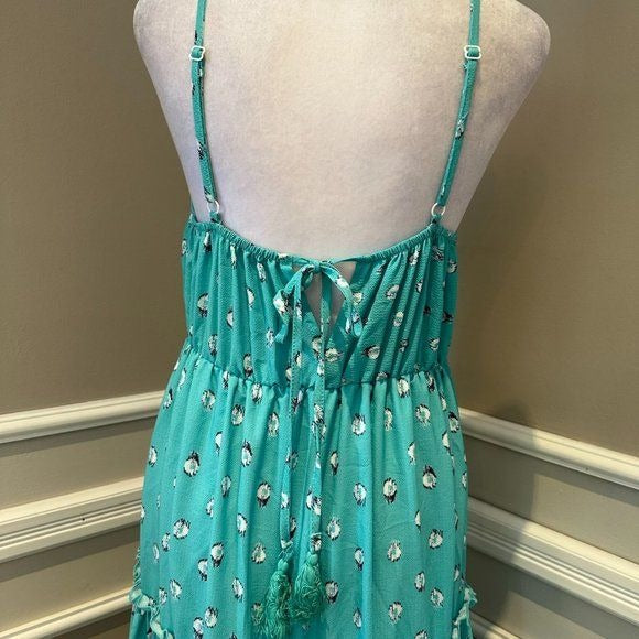 Women's Unishe Teal Aqua Floral polka dot maxi slip dress - Miss Dressy 