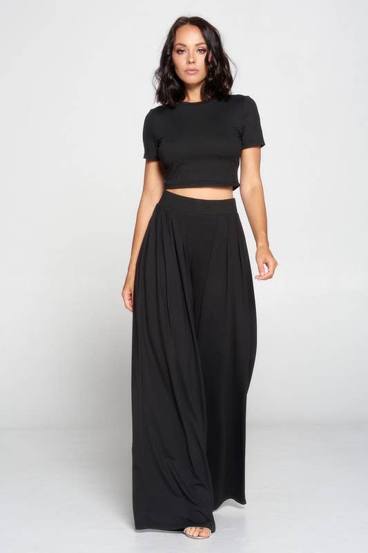 Women's Faith Apparel Crop Top & Wide Leg Palazzo Pants Set in Black - Miss Dressy 