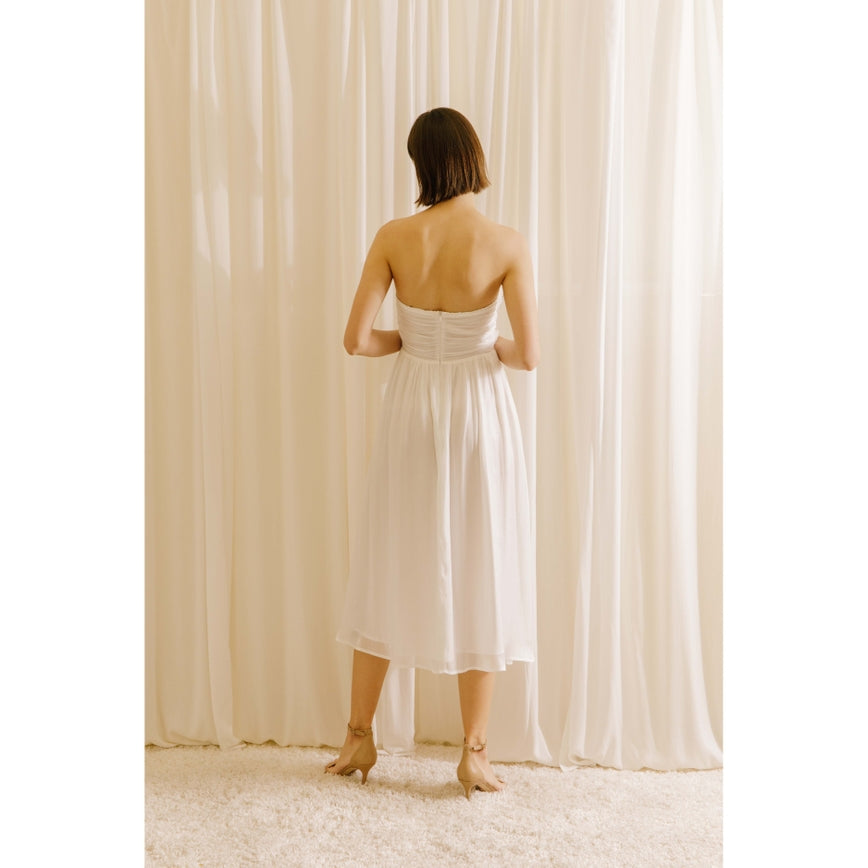 Women's Storia chiffon satin shiny sheen midi dress with bow.