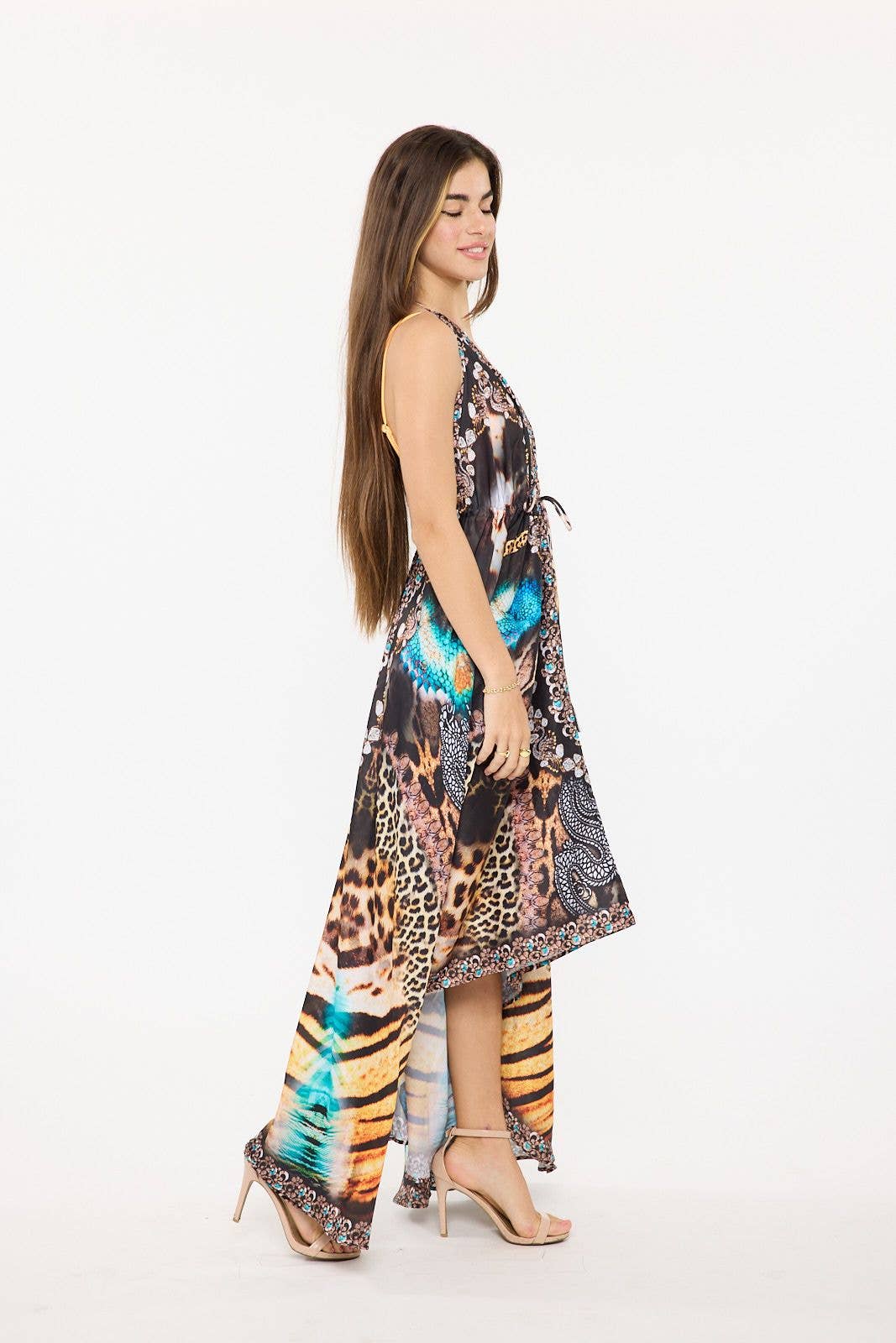 Women's Aqua Animal Print Halter Maxi Dress