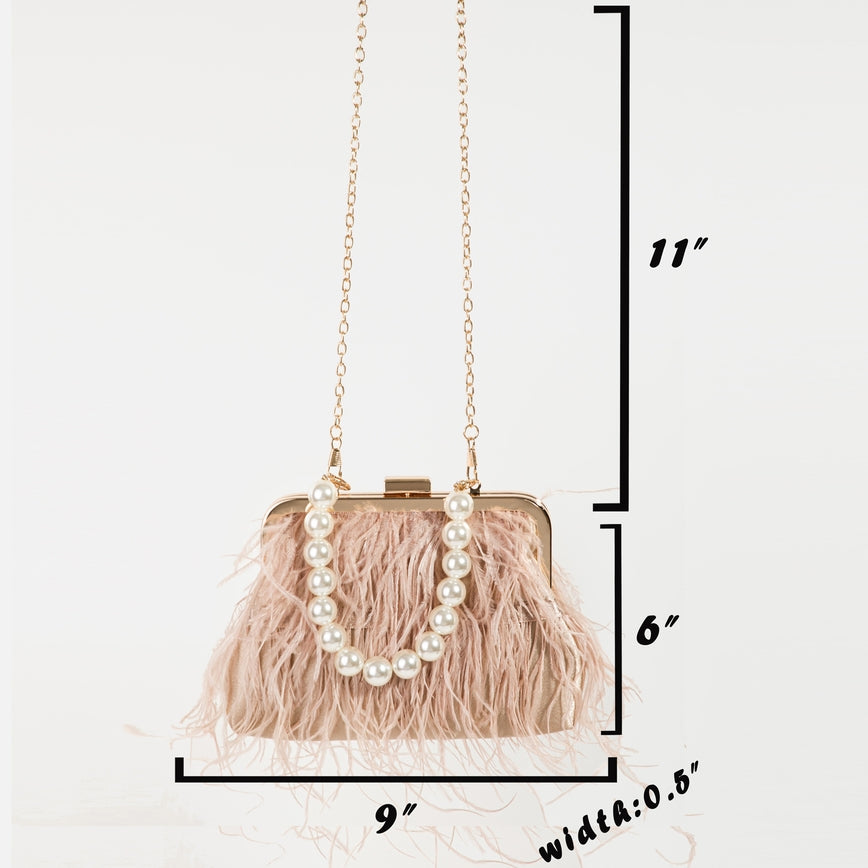 Women's Feather Fringe Clutch Bag / GREEN