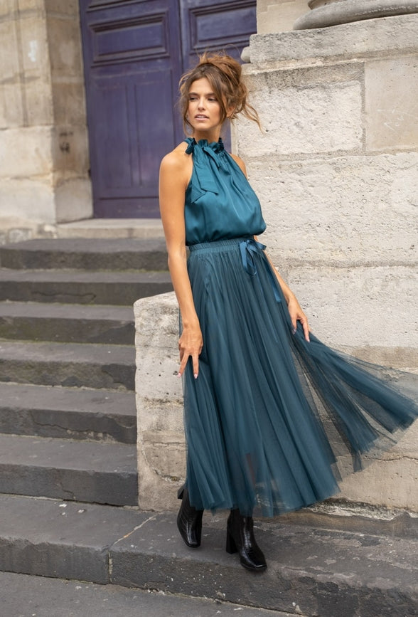 Women's Aria Tulle Midi Skirt in Petrol Blue Miss Dressy Women's Aria Tulle Midi Skirt in Petrol Blue Miss Dressy