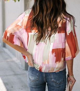 Women's Pretty Bash Multicolor Abstract Cowl Neck Blouse