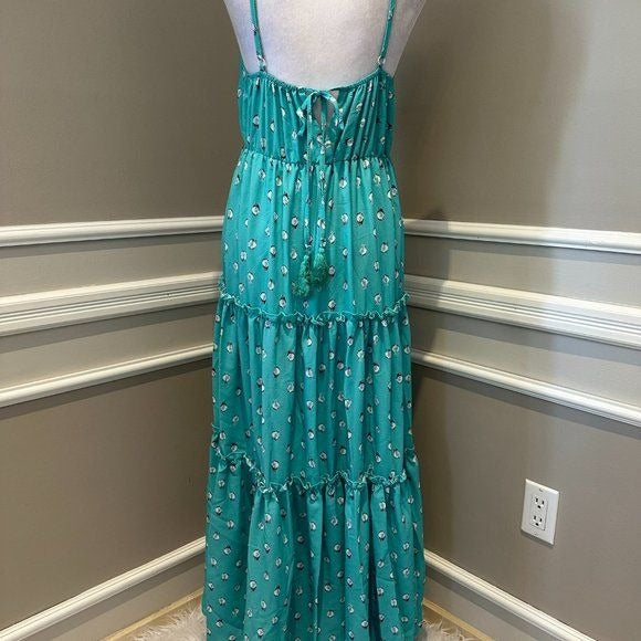 Women's Unishe Teal Aqua Floral polka dot maxi slip dress - Miss Dressy 