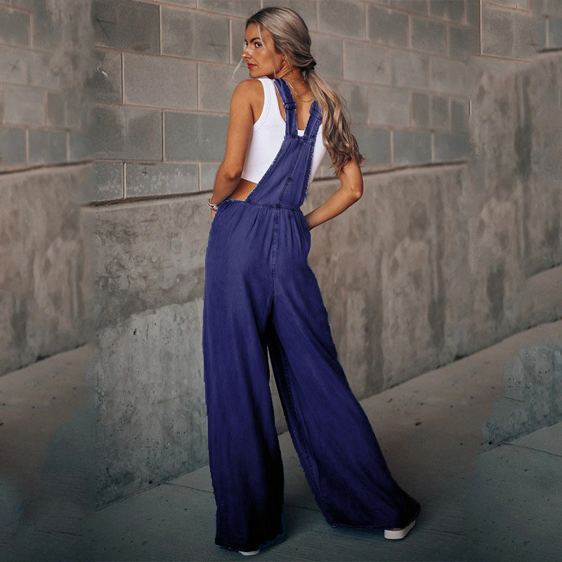 Women's Hiddenbrand Wide Leg Denim Overalls - Miss Dressy 