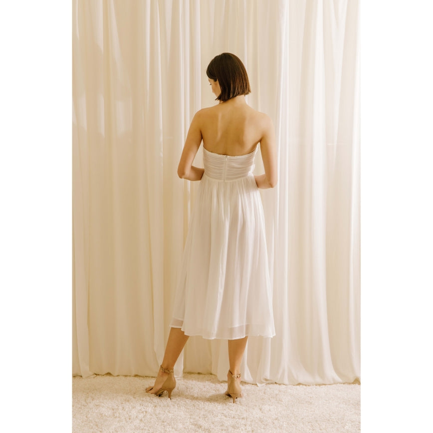 Women's Storia chiffon satin shiny sheen midi dress with bow.