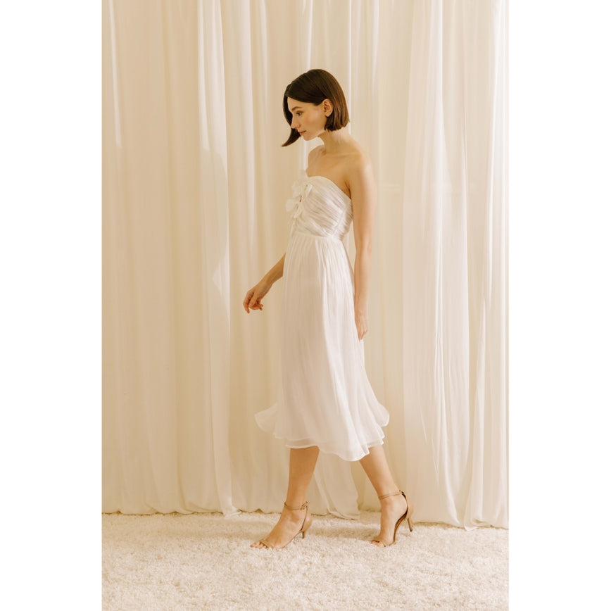 Women's Storia chiffon satin shiny sheen midi dress with bow.