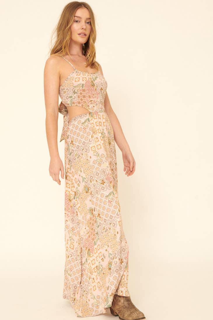 Women's Promesa USA Floral Patch Straight Neck Cami Cutout Maxi Dress - Miss Dressy 