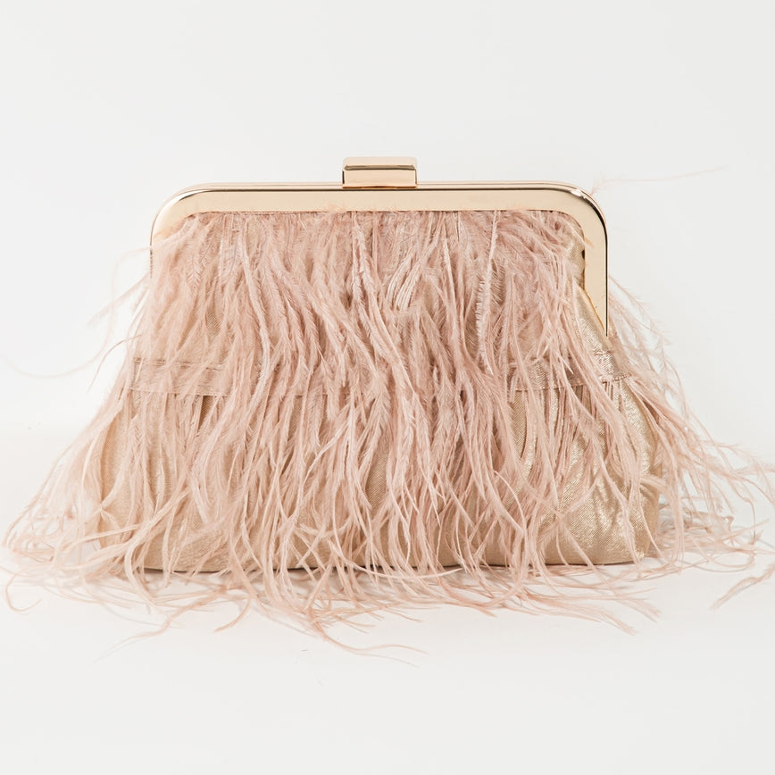 Women's Feather Fringe Clutch Bag / GREEN