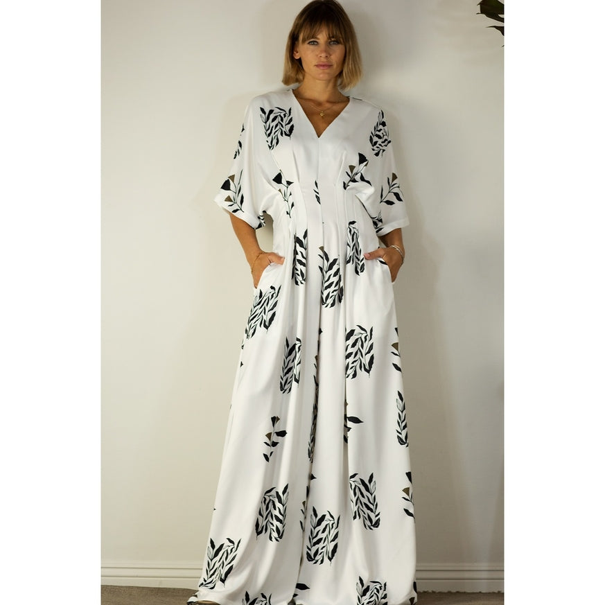 Women's Mulla Pleated Jumpsuit with Black Floral Print - Miss Dressy 