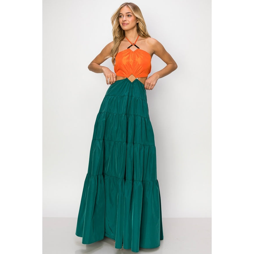 Women's INA Taffeta Sleeveless Dome Cut Out Maxi Dress - Miss Dressy 