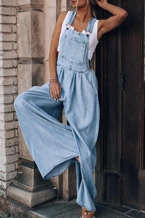 Women's Hiddenbrand Wide Leg Denim Overalls - Miss Dressy 
