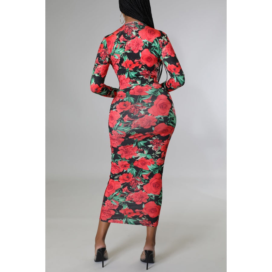 Women's Esmeray Deep v neck Long sleeves Ruched Bodycon Midi dress