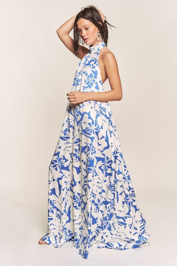 Women's Hers & Mine Butter Satin Pleated Halter Wide Leg Jumpsuit - Miss Dressy 