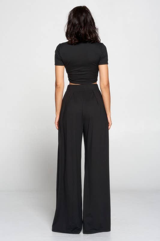 Women's Faith Apparel Crop Top & Wide Leg Palazzo Pants Set in Black - Miss Dressy 