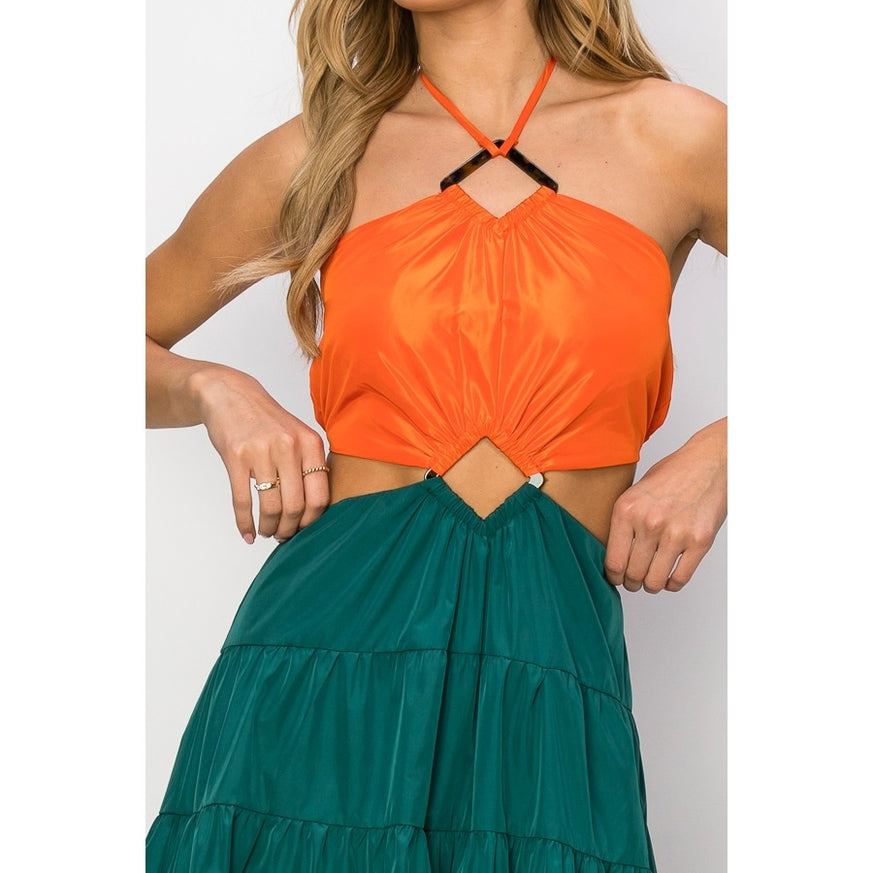 Women's INA Taffeta Sleeveless Dome Cut Out Maxi Dress - Miss Dressy 